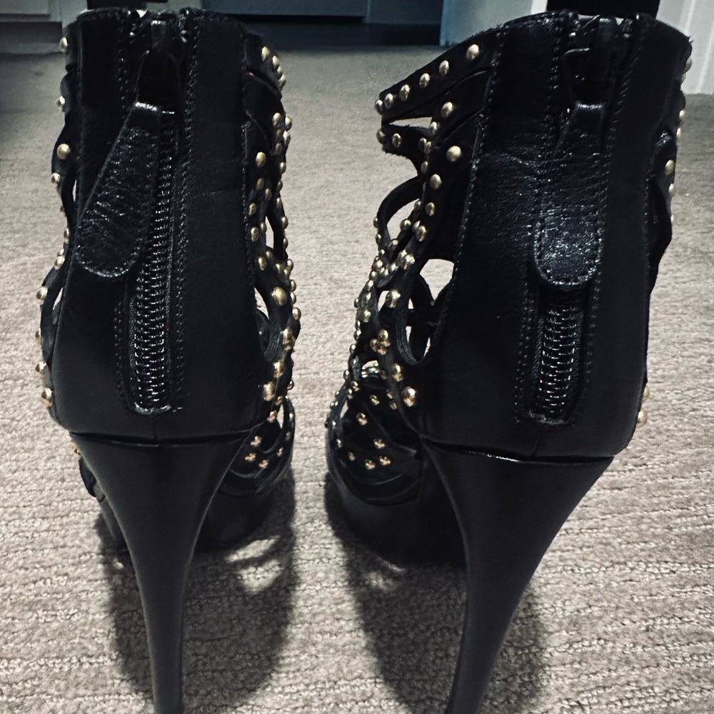 Gold Studded Leather McQueen booties - Picture 5 of 9